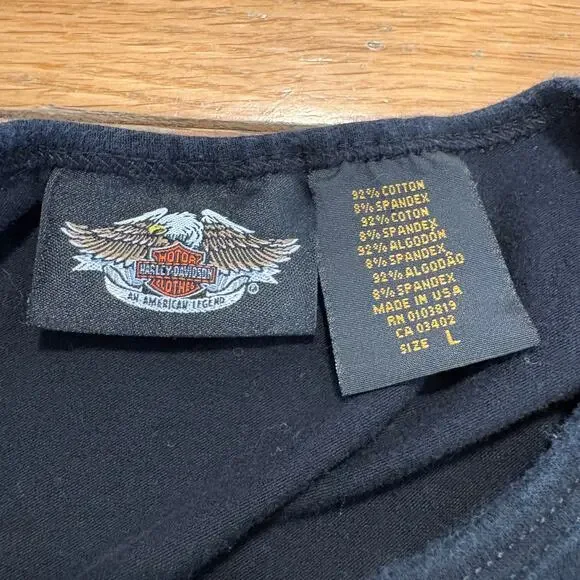 Vintage 2003 Bedazzled Harley Davidson Black Cotton Baby Tee Made in USA Large - Picture 5 of 7